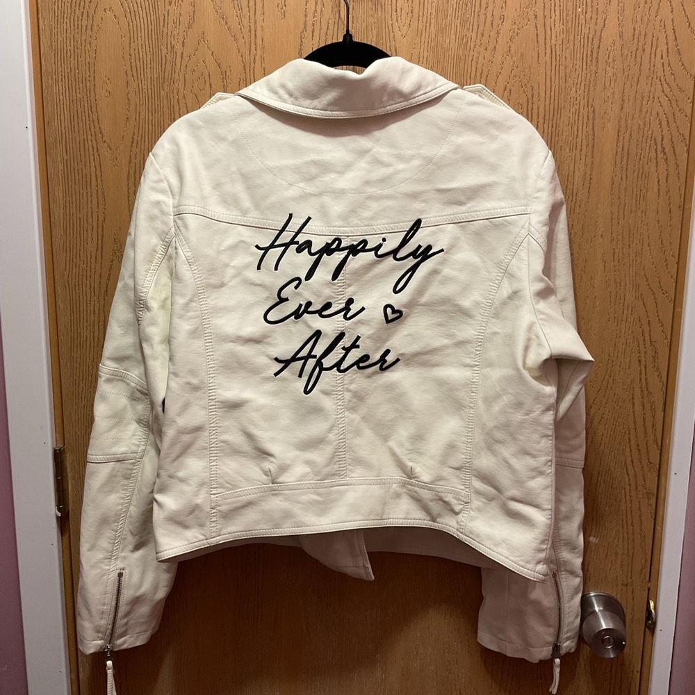 David's Bridal White Jacket with 'Happily Ever After'  XL